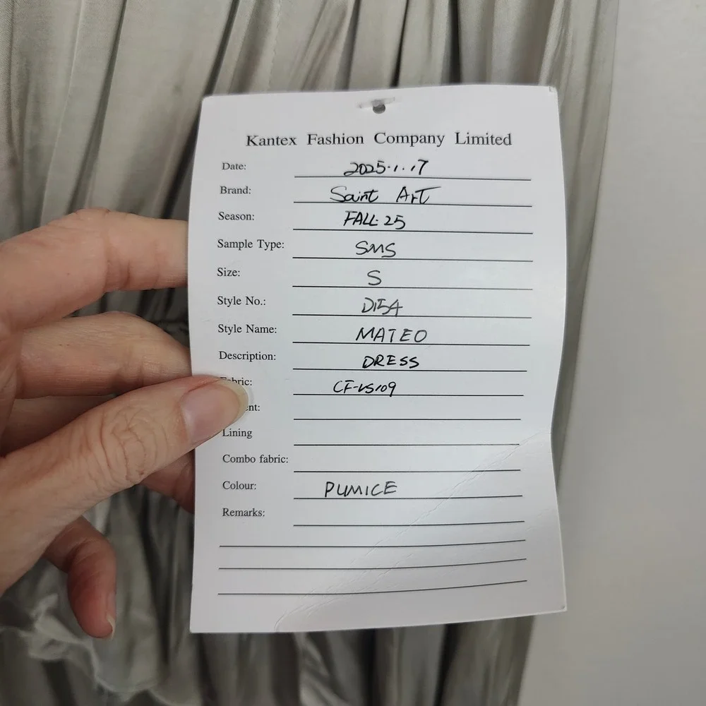 Saint Art Mateo Dress Womens Small Pumice Gray‎ Plunge Satin Ruffle Trim NWT - Picture 7 of 8